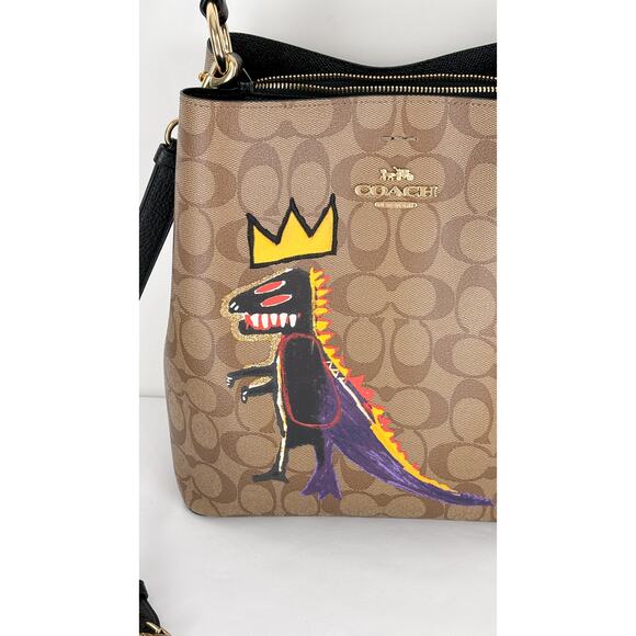 Coach X Jean Michel Basquiat Town Bucket Bag In Signature Canvas Brown Purse New - Picture 8 of 15